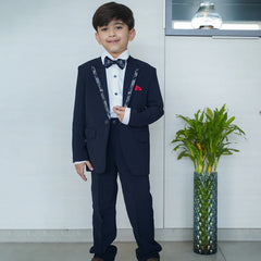 Kids designer navy coat suit and blue bow for weddings in Jaipur