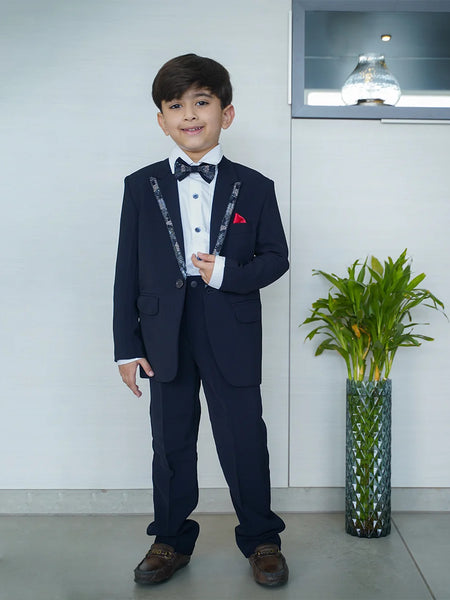 Kids designer navy coat suit and blue bow for weddings in Jaipur