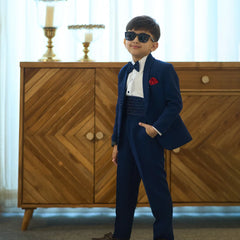 Kids formal navy coat suit and bow tie for events in Jaipur