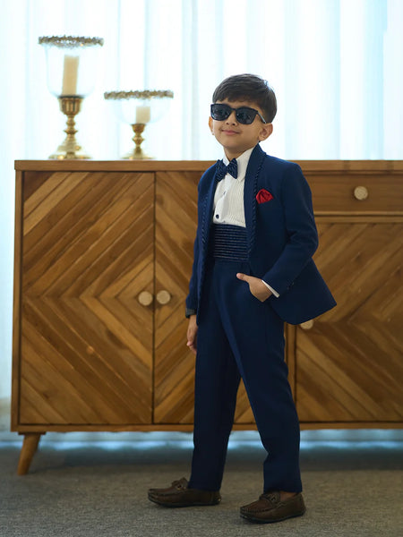 Kids formal navy coat suit and bow tie for events in Jaipur