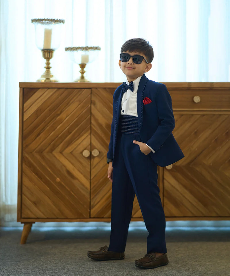 Kids formal navy coat suit and bow tie for events in Jaipur