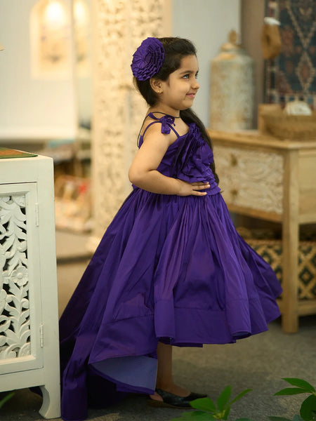Designer party wear gown for girls, strappy neck and high-low hem, Jaipur