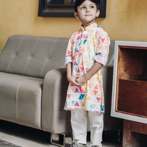 Full-sleeved knee-length kurta pyjama for boys, latest Jaipur party style