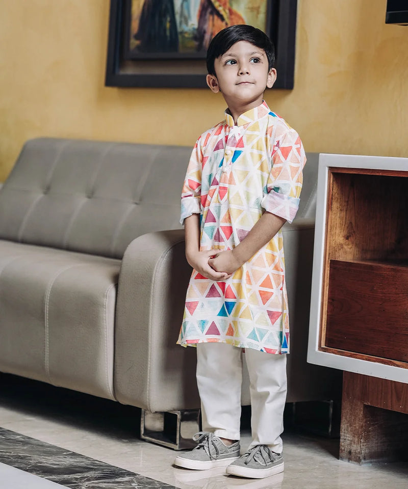 Full-sleeved knee-length kurta pyjama for boys, latest Jaipur party style