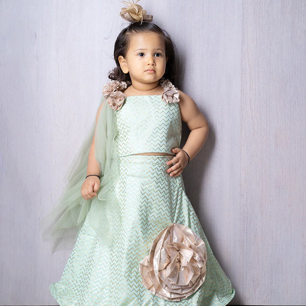 wedding wear pista green lehenga set for baby girl 