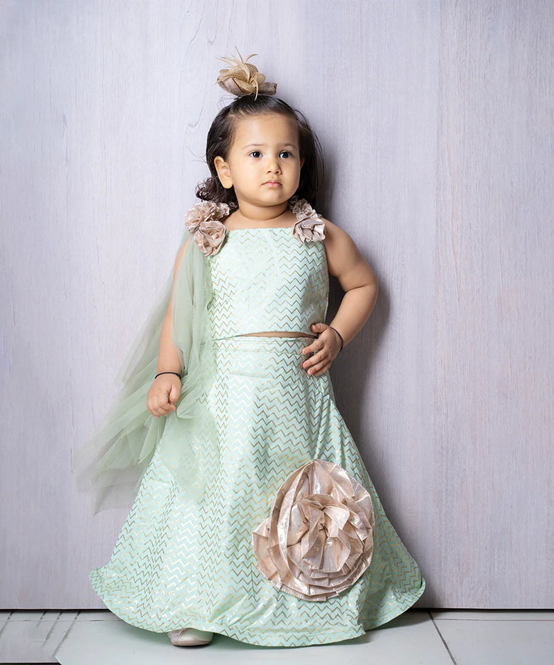 wedding wear pista green lehenga set for baby girl 
