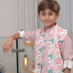 Jaipur designer boys kurta pyjama set, cotton blend floral jacket