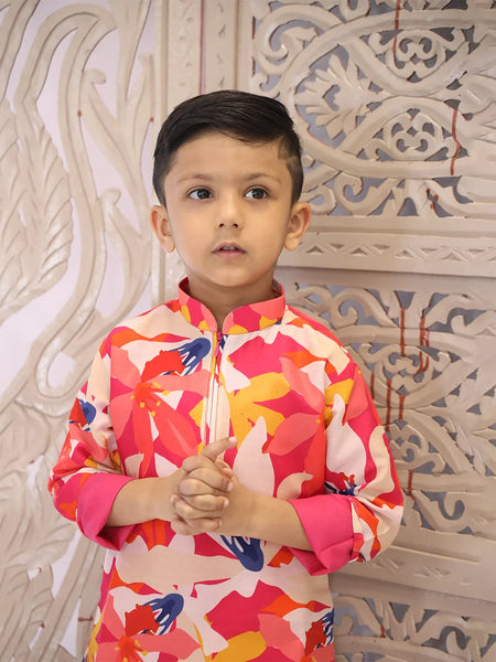 Kids kurta pyjama multicolor, band collar, full sleeve, Jaipur collection