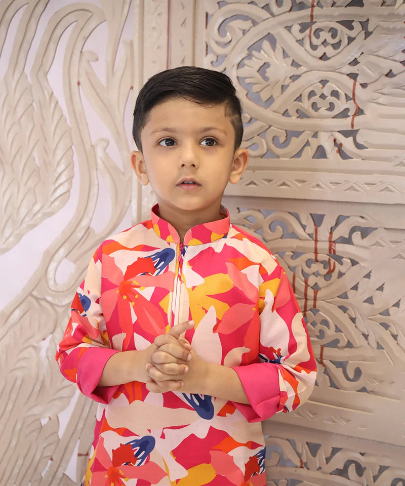 Kids kurta pyjama multicolor, band collar, full sleeve, Jaipur collection