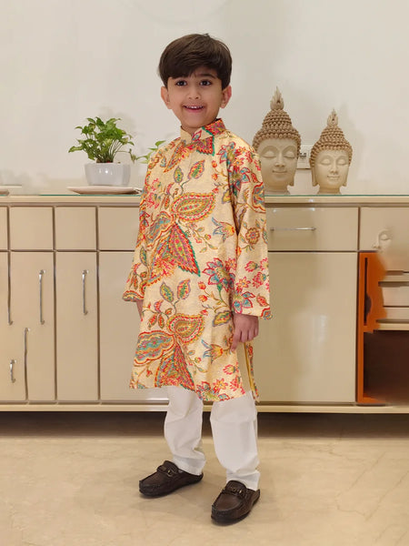 Designer boys kurta pyjama in multicolor print, best children’s wear shop Jaipur