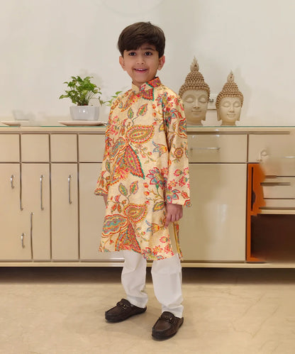 Designer boys kurta pyjama in multicolor print, best children’s wear shop Jaipur