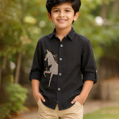 Boys Black Sequence Shirt For Party