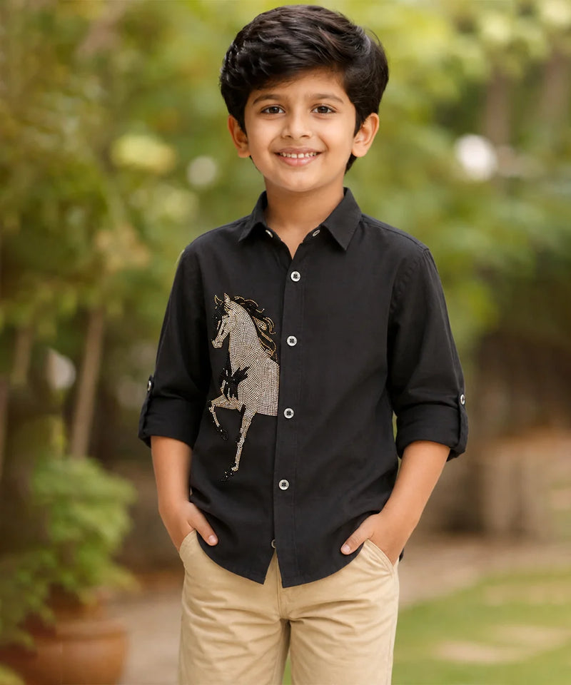 Boys Black Sequence Shirt For Party