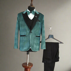 designer 3 piece sea green coat suit set for boys 