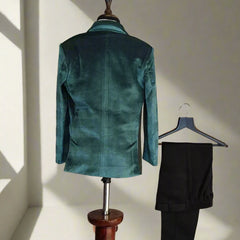 back view of sea green coat suit set for boys 