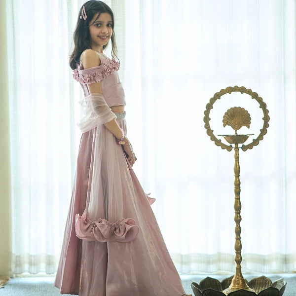 Readymade indo western lehenga choli for girls in Jaipur with floral details, age 4–14 years