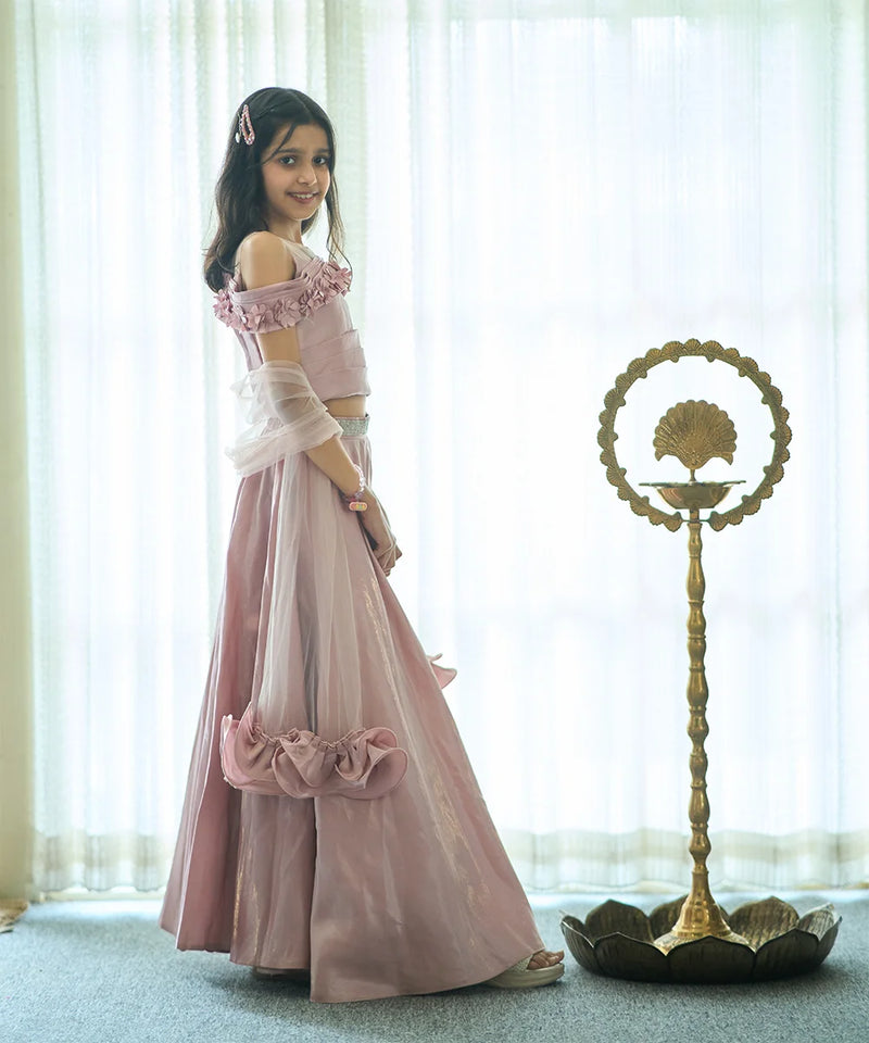 Readymade indo western lehenga choli for girls in Jaipur with floral details, age 4–14 years