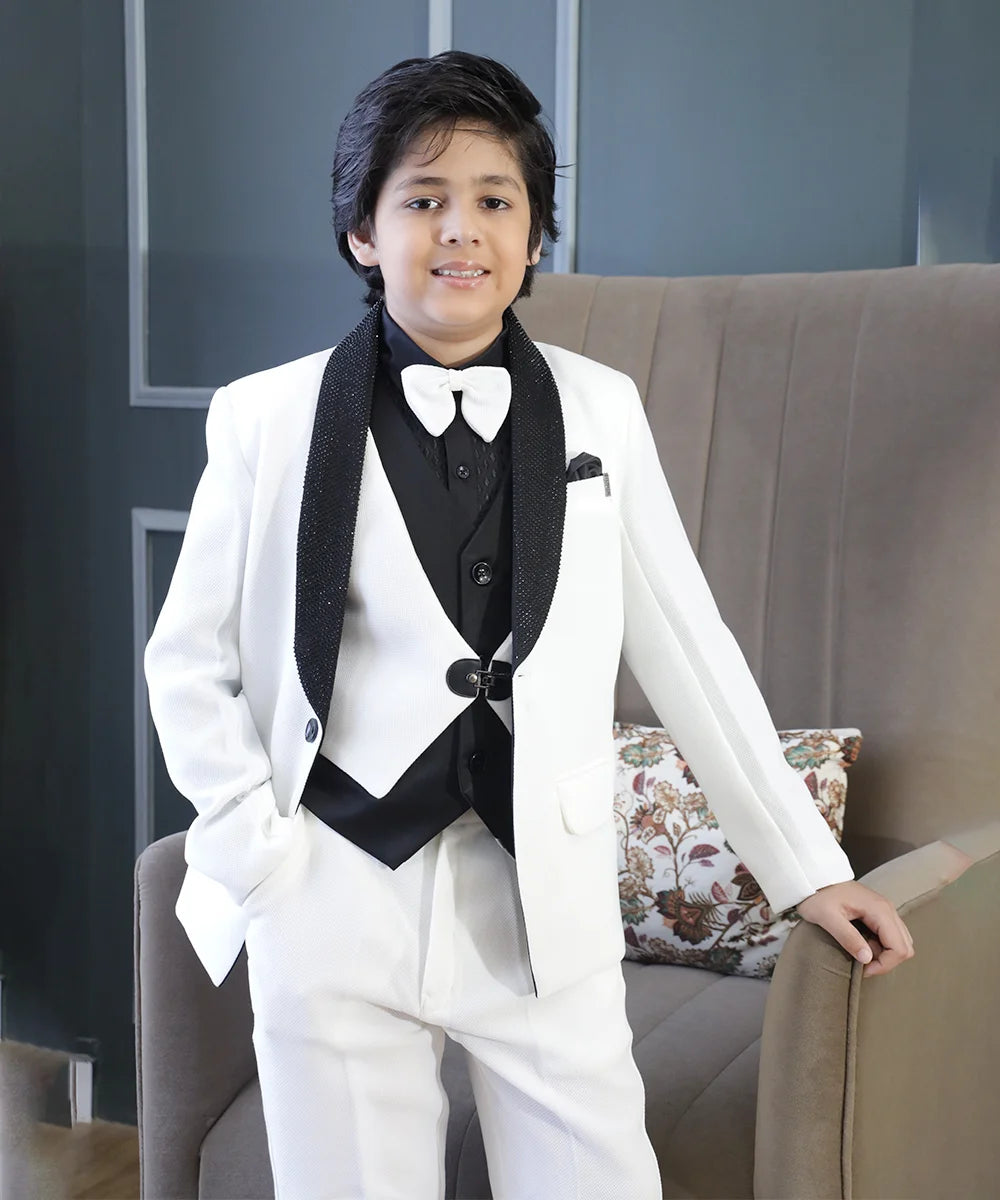 White Boys Tuxedo Coat Suit Jaipur Designer Kids Partywear Set
