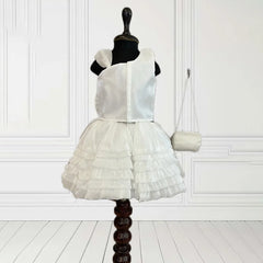 back view of white floral skirt top set