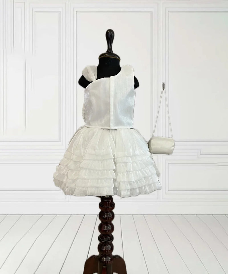 back view of white floral skirt top set