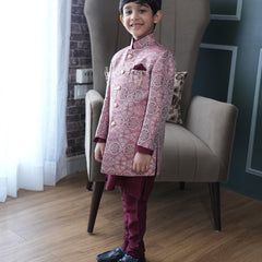 Maroon self-embroidered sherwani kurta pyjama for boys, Jaipur ethnic wear