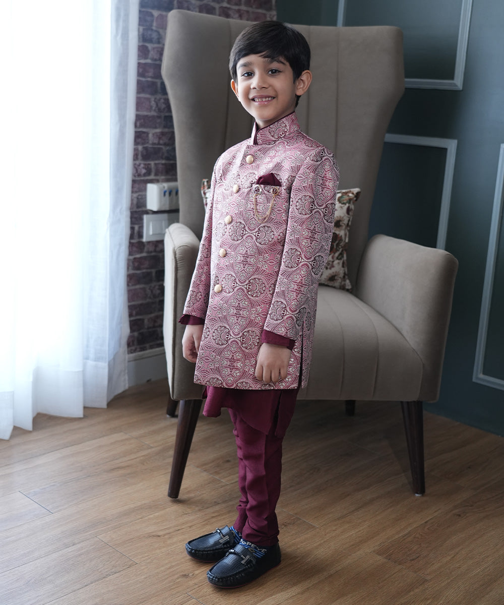 Maroon Sherwani Kurta Pyjama Boys Jaipur Designer Zardosi Set