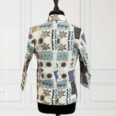 back view of casual printed blazer set for boys 