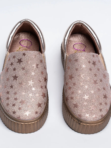 Girls' Star Print Rose Gold Slip-On Sneakers (Ages 1–8 Years) – Jaipur