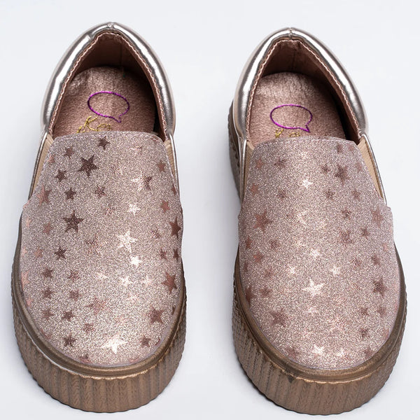 Girls' Star Print Rose Gold Slip-On Sneakers (Ages 1–8 Years) – Jaipur