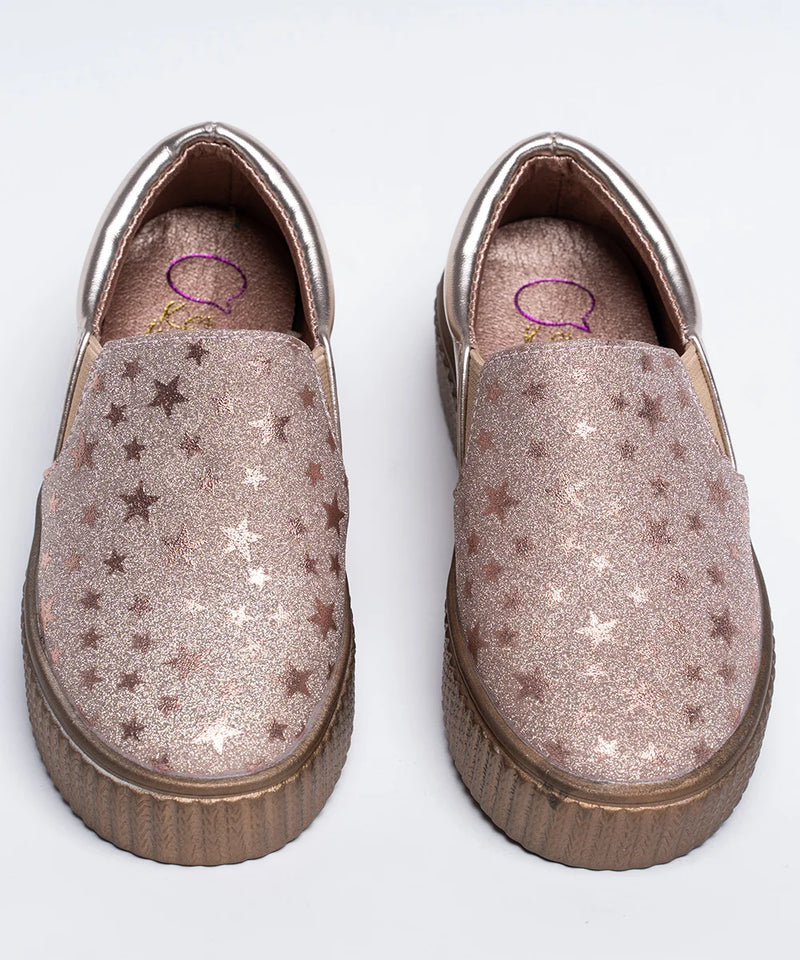 Girls' Star Print Rose Gold Slip-On Sneakers (Ages 1–8 Years) – Jaipur