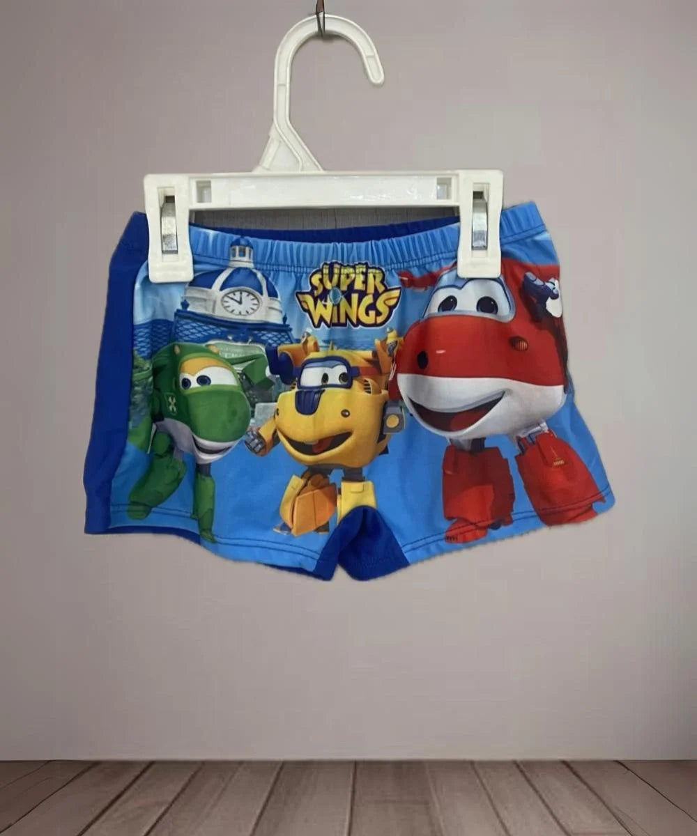 It's a multi-Colored cartoon printed swim shorts for little boys.
