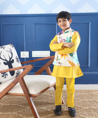 Yellow Party Wear Kurta Set for Boys for Haldi / Small Ceremonies