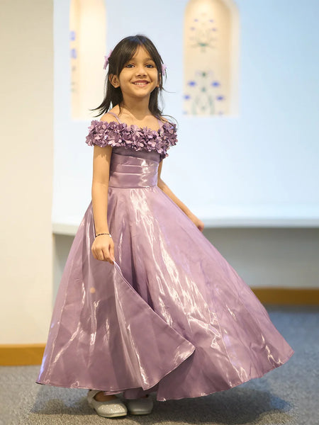 purple floral full length gown for girls 