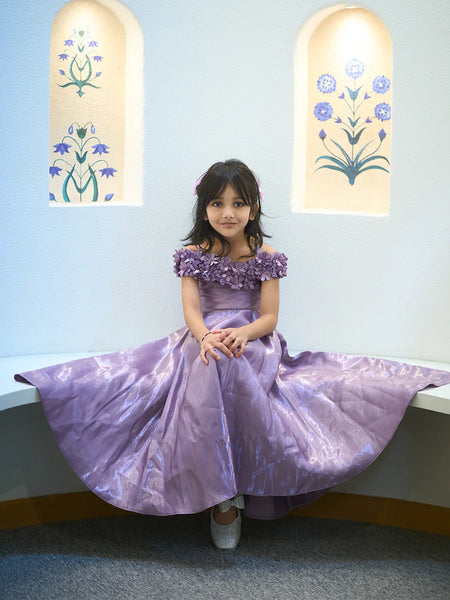 beautiful purple floral party & wedding wear gown for girls