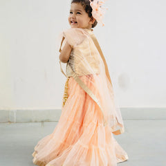 Embellished peach lehenga choli set for girls, best wedding kidswear Jaipur