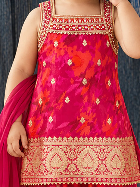 Baby girls' red printed wide-leg sharara set, view 2