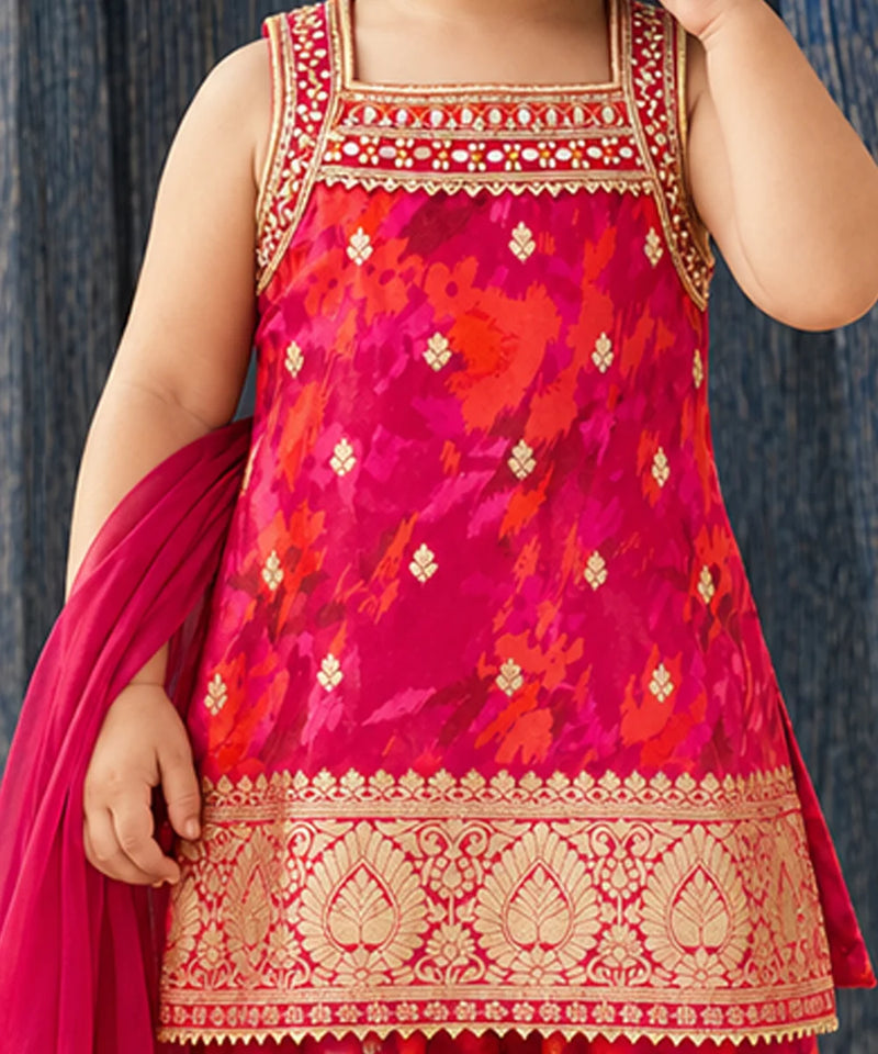 Devils N Angels red printed wide leg sharara kurta set for baby girls 1-2 years