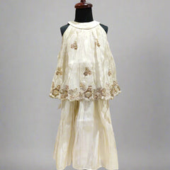 Designer cream kids palazzo suit with sequin embroidery, perfect for festive occasions