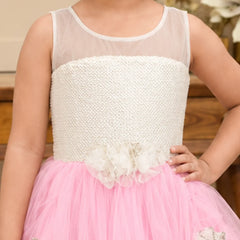 Girls' pink and white party gown with beaded bodice, view 2