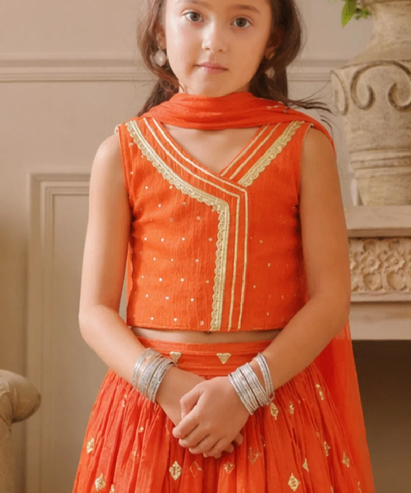 Orange Party Wear Girls Lehenga Choli | Kids Lehenga Jaipur