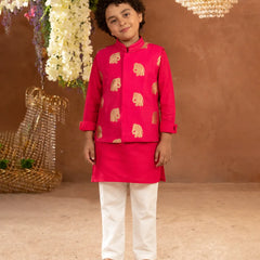 Red printed Jacket Kurta Pyjama Set