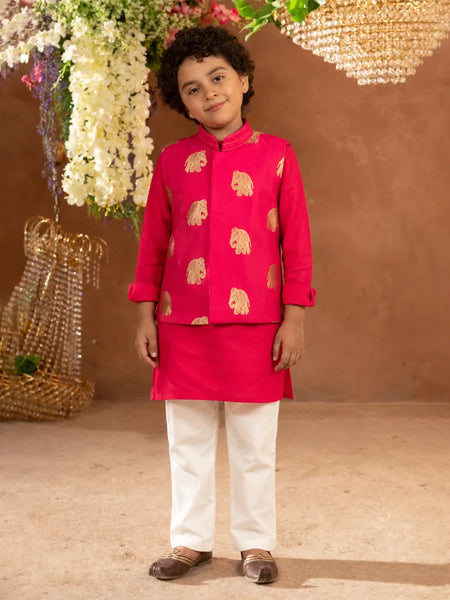 Red printed Jacket Kurta Pyjama Set