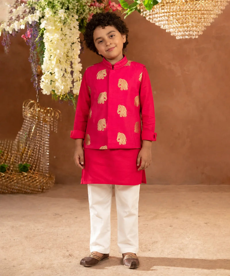 Red printed Jacket Kurta Pyjama Set