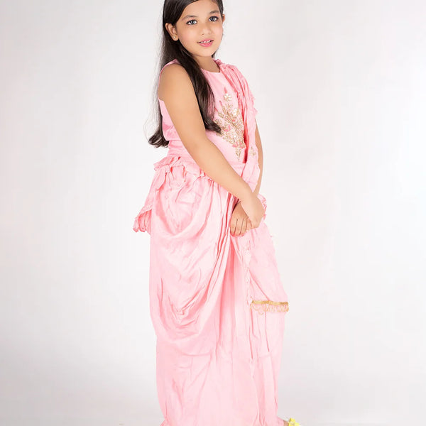 Fancy girl dress for weddings, pink dhoti set, best lehenga for kids in Jaipur