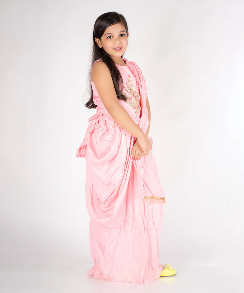 Fancy girl dress for weddings, pink dhoti set, best lehenga for kids in Jaipur