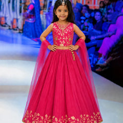 Devils N Angels Girls Rani Pink Embroidered Lehenga Choli Set Wedding & Festive Wear 1-7 Years Jaipur