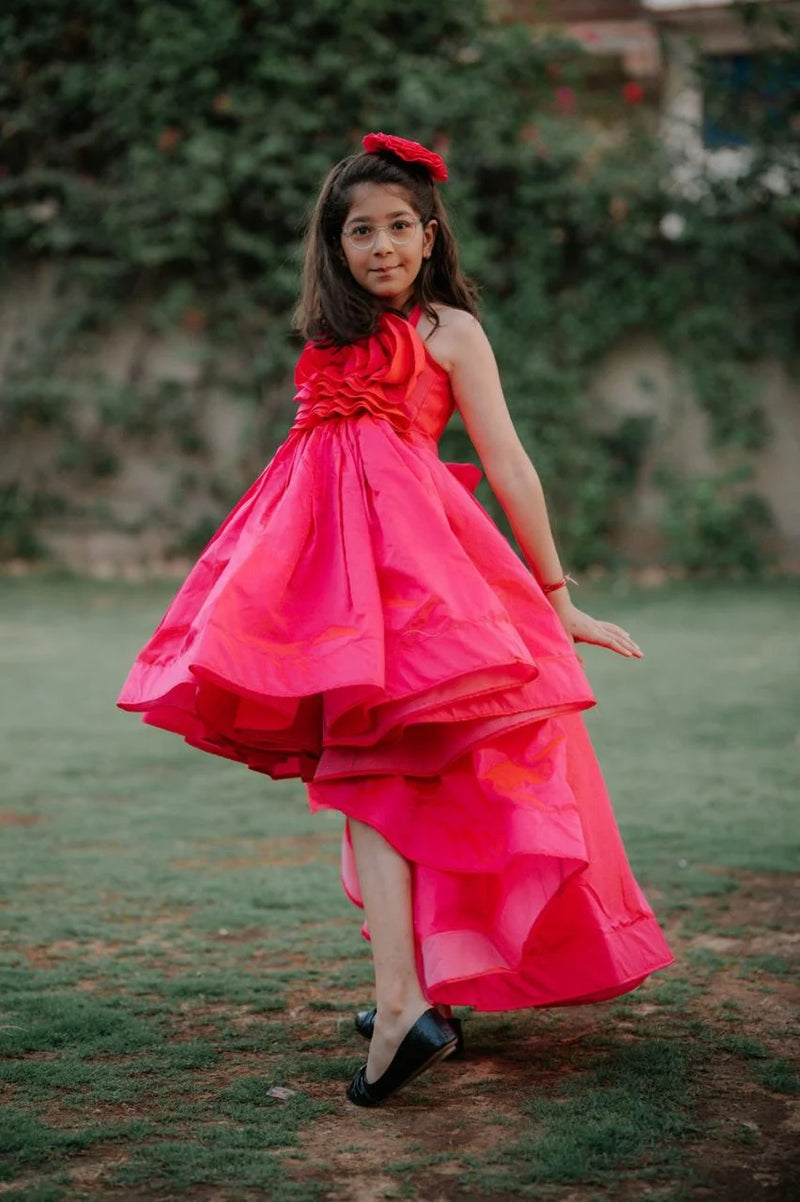 fashionable pink full length gown for girls 
