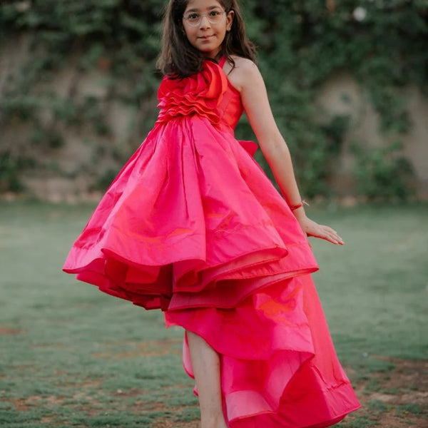 fashionable pink full length gown for girls 