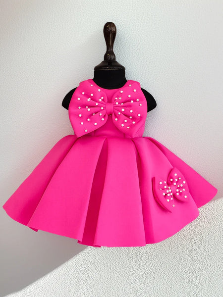 Pink bow birthday frock for girls, Jaipur kids fashion boutique