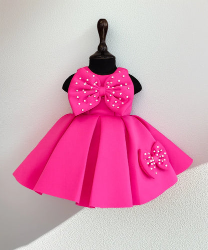 Pink bow birthday frock for girls, Jaipur kids fashion boutique